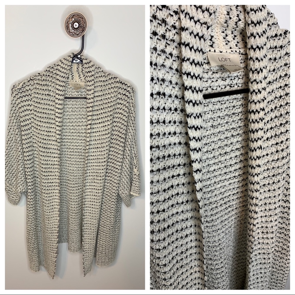 LOFT Black And White Knit Kimono Sweater